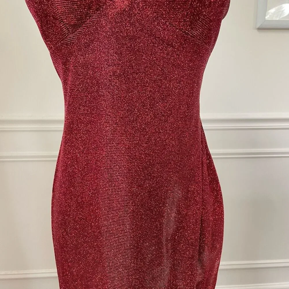 City Triangles Red Glitter Metallic Cocktail Dress Strappy Back 3